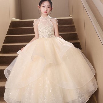 高端女童禮服10歲小女孩生日公主裙兒童走秀主持人演出服花童婚紗