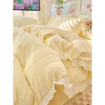 公主風水洗棉床上四件套全棉純棉100被套床單泡泡紗宿舍三件套女