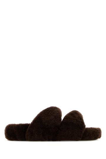 Aquazzura Brown Shearling Twist Slippers