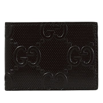 GUCCI GG LOGO 壓紋皮革對開式四卡窄版短夾(黑)