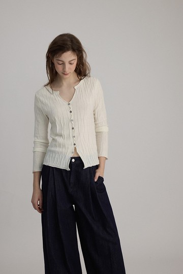 別致春夏 V領不規則紋理針織開衫