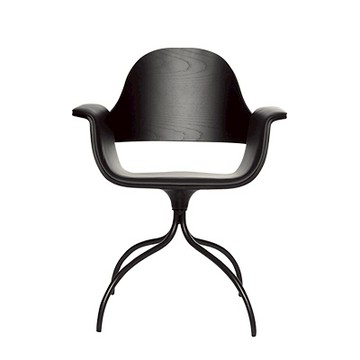 Showtime 高背旋轉扶手椅（黑、皮革坐墊、固定椅腳）