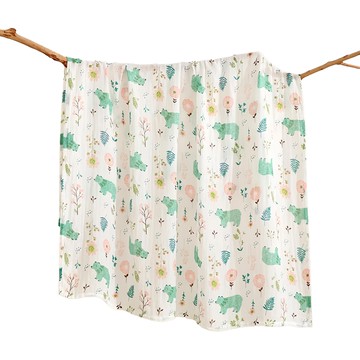 新生兒雙層包巾 110x120cm 100%棉  小花與熊