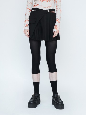 Front Crossed Pleated Mini Skirt_BK