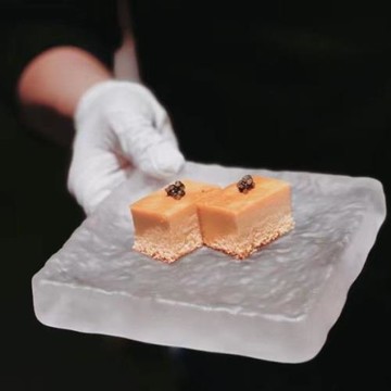 方形磨砂啞光和牛加厚玻璃火鍋酒店餐廳高盤餐具鮮肉盤磨砂玻璃盤