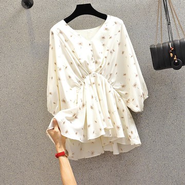 品牌折扣店商場專柜撤柜女裝尾貨清倉夏裝V領收腰顯瘦短袖襯衣女