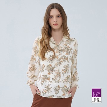 ILEY伊蕾 花束印花綁帶雪紡上衣(杏色；M-XL)1233071425