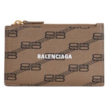 BALENCIAGA 燙印LOGO印花皮革卡片零錢包(咖)