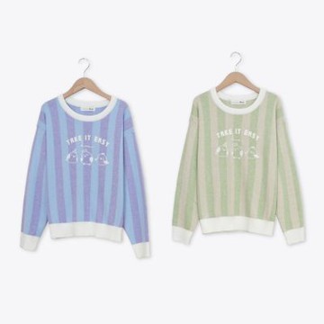 【Dailo】鸚鵡派對幻彩直條針織上衣 綠 紫(魅力商品)