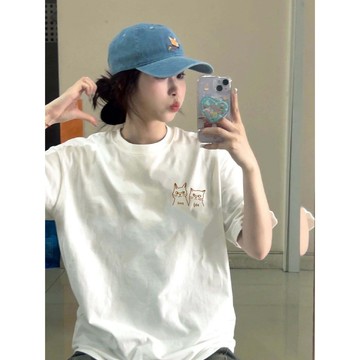 【鹿向南】100%純棉 女生衣服 日系復古 t恤 短袖上衣 韓國短袖 顯瘦上衣 印花 t恤 寬鬆短袖 純棉上衣 閨蜜裝
