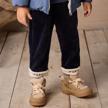 PIPPY 個性鬆緊腰圍下擺反摺暖暖長褲 丈青-100