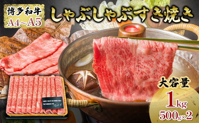 牛肉 厳選部位 合計1000g しゃぶしゃぶ すき焼き 500g×2p 博多和牛 A4～A5 セット 配送不可 離島