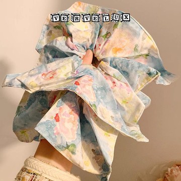 三件立減29🔥臺灣出貨🔥可開發票✅夢幻花園~油畫風碎花方巾大腸髮圈女絕美方形髮飾扎頭髮方形頭繩