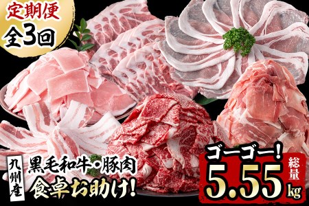 t004-011 国産黒毛和牛と九州産豚肉の食卓お助けゴーゴー定期便 計5.55kg