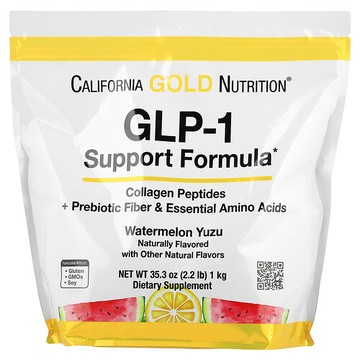 California Gold Nutrition, GLP-1 支援配方，含水解海洋膠原蛋白肽、益生元抗消化纖維混合物和富含亮氨酸的必需氨基酸混合物，原味，2.2 磅（1 千克）