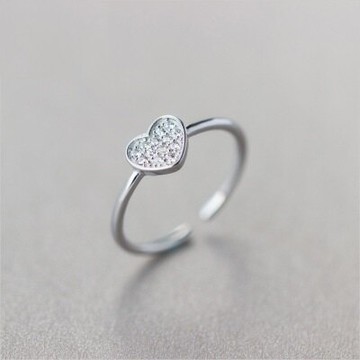 925純銀戒指鑲鑽開口戒-簡約甜美愛心造型情人節生日禮物女飾品73dt402【獨家進口】【米蘭精品】
