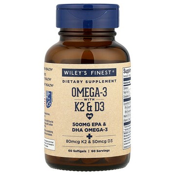 Wiley's Finest, 含 K2+D3 的 Omega-3，60 粒軟膠囊