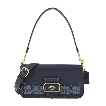 COACH Morgan 皮扣造型緹花拼接肩背/斜背兩用包(單寧藍)
