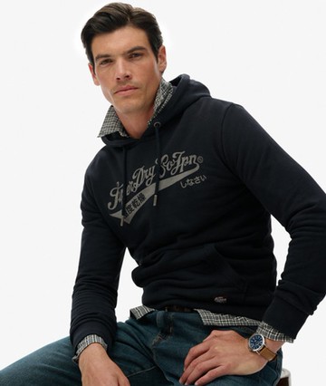 Superdry Men's Heritage Brand Relaxed Hoodie Black Size: L
