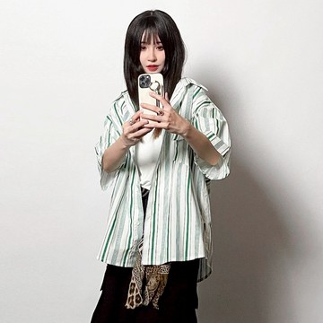 Vintage 復古條紋半袖襯衫