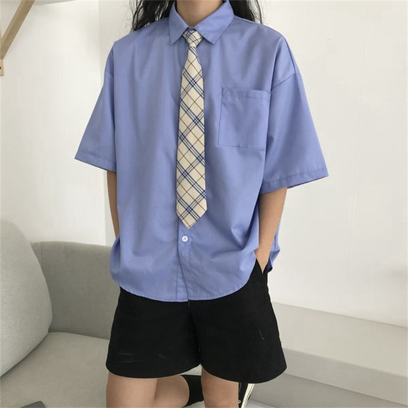 レディース シャツ ブラウス 半袖 カジュアルシャツ ブルー 制服 ネクタイ付き Jk 女子上着 トップス 通販 Lineポイント最大0 5 Get Lineショッピング