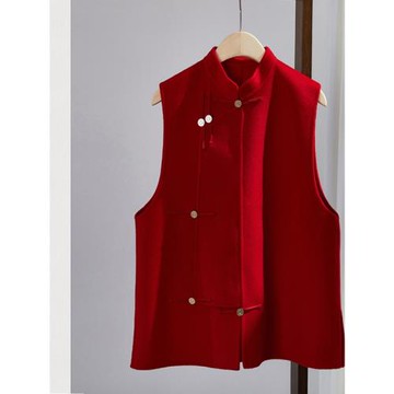 高端胖mm大碼女裝2025春秋雙面羊絨馬甲國風唐裝馬夾外套盤扣上衣