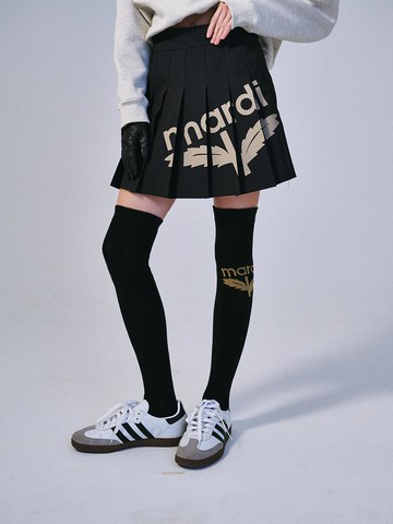PLEATED MINI SKIRT BLOOMMARDI PRINTED_BLACK BEIGE
