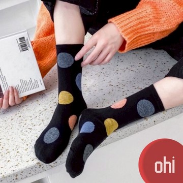 【ohi】秋冬襪子女精梳棉韓國大圓點中筒襪學生襪子 女襪(ZG038)