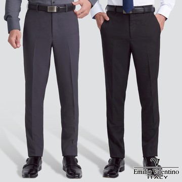【Emilio Valentino】修身彈性平面西裝褲-兩色