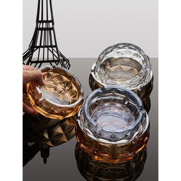 家用水晶煙灰缸防灰飛客廳辦公室高級感玻璃煙缸高檔潮流創意個性