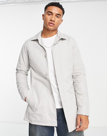 French Connection lined funnel neck mac jacket in stone Neutral ASOS LINE