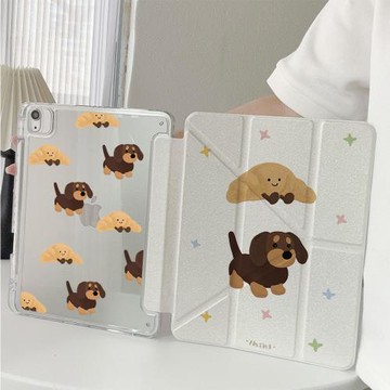 面包小狗適用iPad保護殼2025年新款Air6帶筆槽Pro11防彎9代10.2寸Air7/6亞克力9.7/10.9Y折mini7平板套防摔套