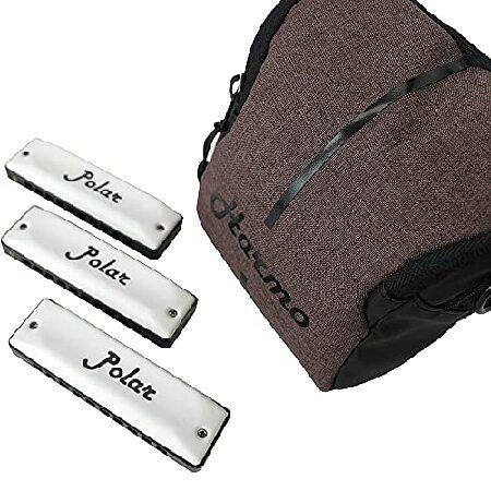 Harmo Polar Harmonica (Set of 3) 10 Holes Professional Blues Mouth Organ Harmonica for Beginner, Adult Mouth Musical Instrument Includes Harmo