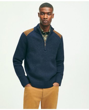 Brooks Brothers Men's Lambswool Ribbed Half-Zip Military Sweater | Navy | Size 2XL