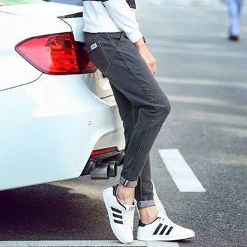 九分褲小腳牛仔褲-純色休閒翻邊時尚男褲子3色73qy2【獨家進口】【米蘭精品】