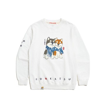 江戶勝 日系 男裝 勝太郎系列 勝太郎與黑丸友達長袖T恤(米白色)