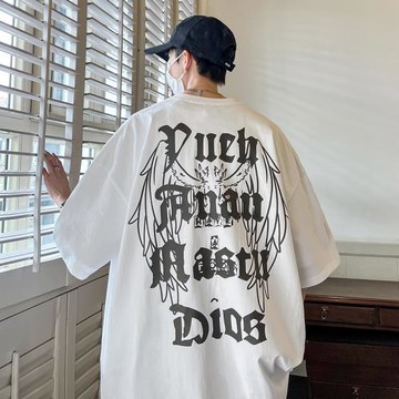 白色t恤男夏季重磅oversize字母短袖寬松大碼運動休閑百搭七分袖