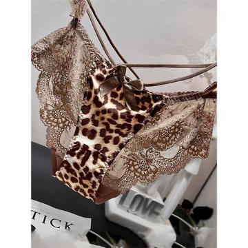 冰絲無痕細帶豹紋透氣性感蕾絲內褲女低腰女士三角褲吊帶絲滑火辣