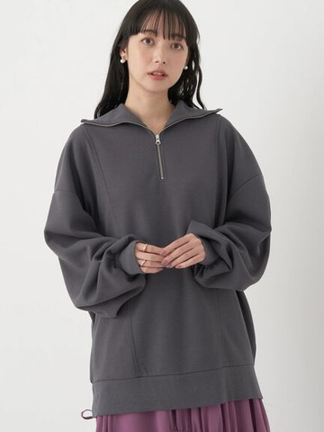 半拉鍊落肩寬鬆長版上衣(1L41L1G0100) - earth music&ecology