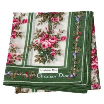 Christian DIOR 繽紛玫瑰花叢品牌字母LOGO圖騰帕領巾(軍綠白系/48CM)