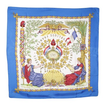 【日本直購】愛馬仕 HERMES 90 公分方巾 絲巾 絲綢 藍色 女性【二手】