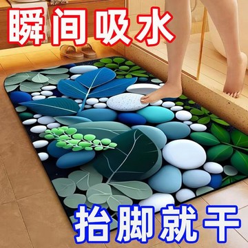 臺灣出🔥硅藻泥浴室秒吸水地墊衛生間門口防滑速幹廁所腳墊門墊家用地毯