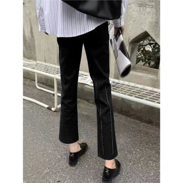 涼爽透氣絕美冰絲褲女夏季薄款寬松大碼彈力高腰顯瘦微喇叭九分褲