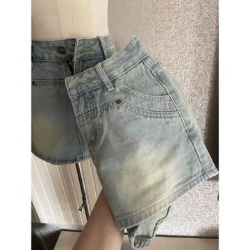 梨形身材牛仔短裙女夏大碼胖mm高腰彈力遮肚子顯瘦a字半身裙褲裙