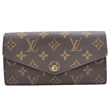 LOUIS VUITTON LV 路易威登 棕色 原花 PVC塗層帆布 Sarah 扣式長夾 M62234 【二手名牌BRAND OFF】