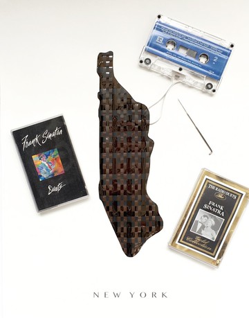 纽约城市剪影地图海报卡带编织 紅點設計禮物 |生日礼 曼哈頓