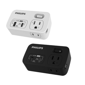 PHILIPS 一開二 65W 1A+1C PD+QC4.0多功能壁插轉接器 CHP9026-2色可選(附加USB充電座)