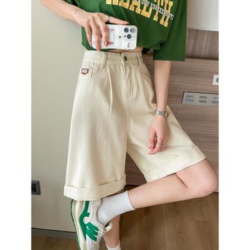 牛仔短褲女夏季薄款2025年毛邊破洞白色中褲高腰顯瘦a字五5分褲女