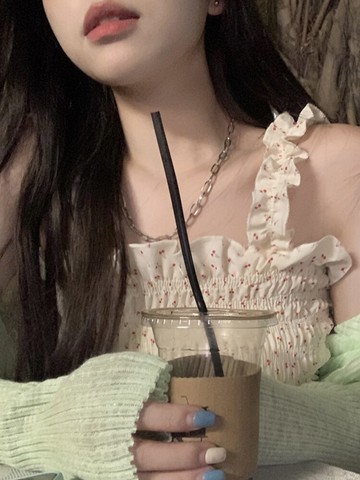 木耳邊碎花吊帶背心女內搭夏季新款外穿修身短款無袖上衣ins