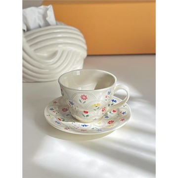 復古宮廷咖啡杯碟套裝陶瓷荷口咖啡杯下午茶杯高顏值早餐杯水杯子